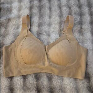 Seamless Beige Wireless Bra With Adjustable Straps & Back Closure
